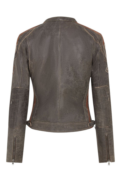 Womens Biker Racing Badges Leather Jacket-Eastleigh