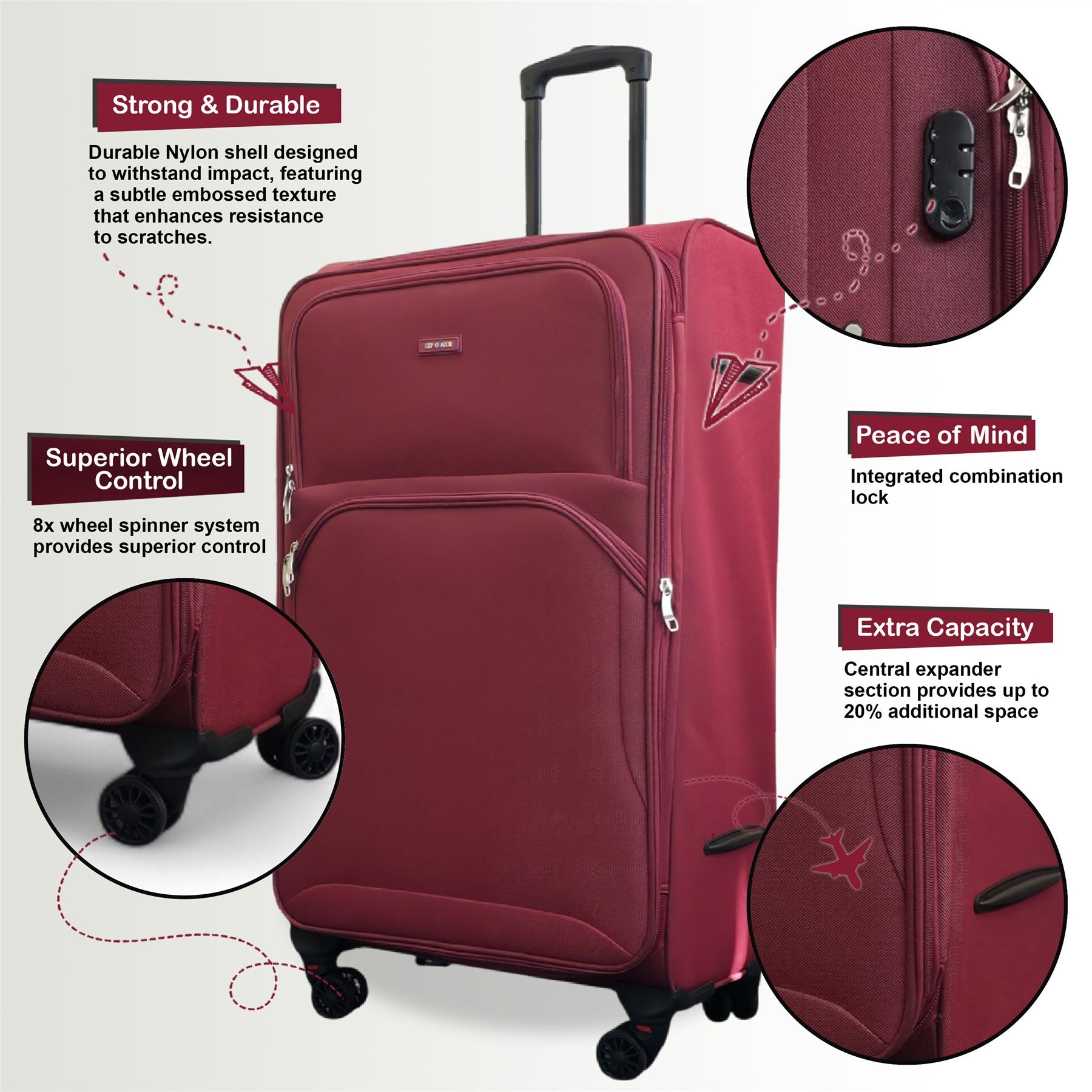 Gosford X-Large Soft Shell Suitcase in Burgundy Red