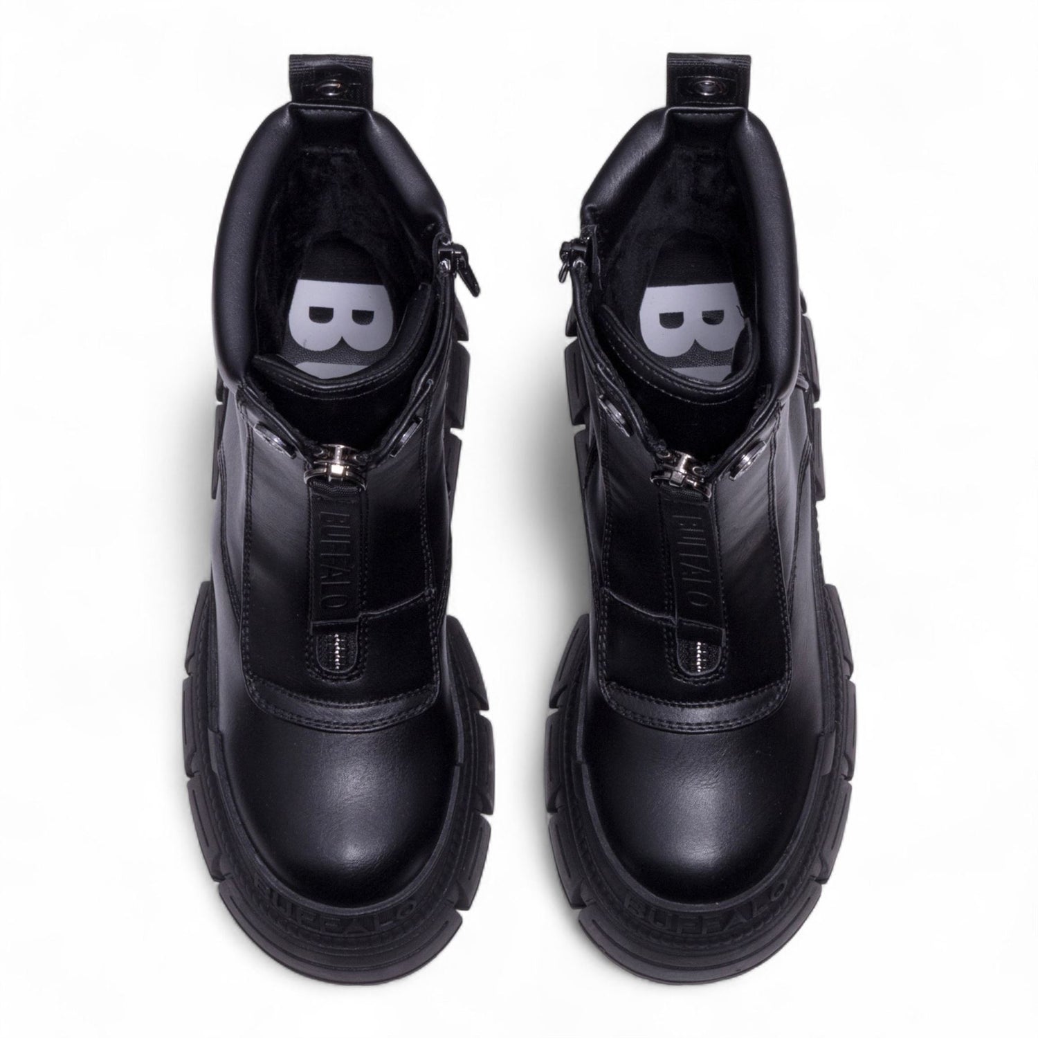 Buffalo Womens Black Chunky Platform Front Zip High Ankle Combat Boots - Gospher