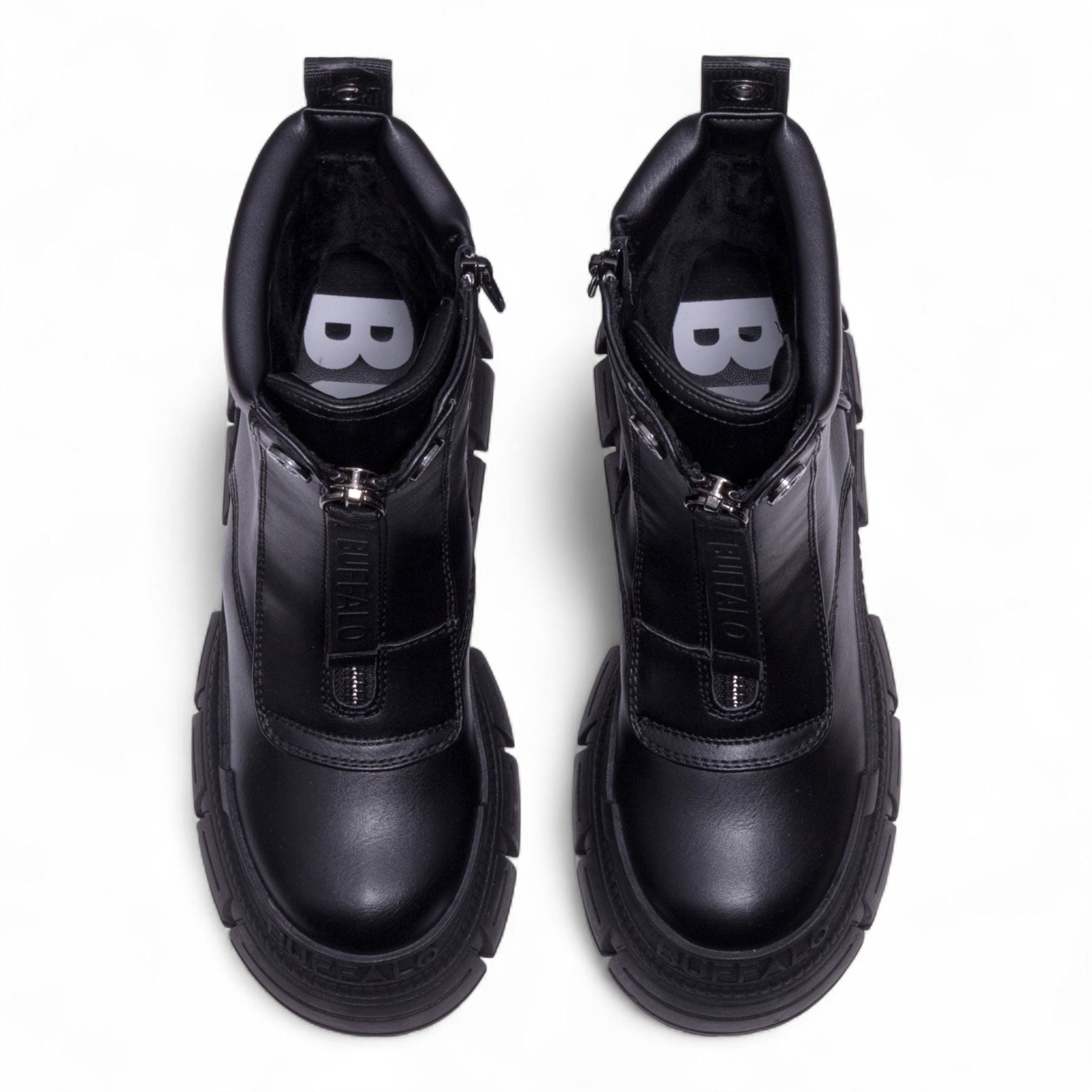 Buffalo Womens Black Chunky Platform Front Zip High Ankle Combat Boots - Gospher