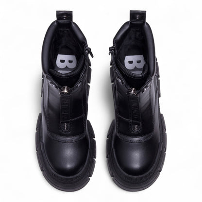 Buffalo Womens Black Chunky Platform Front Zip High Ankle Combat Boots - Gospher