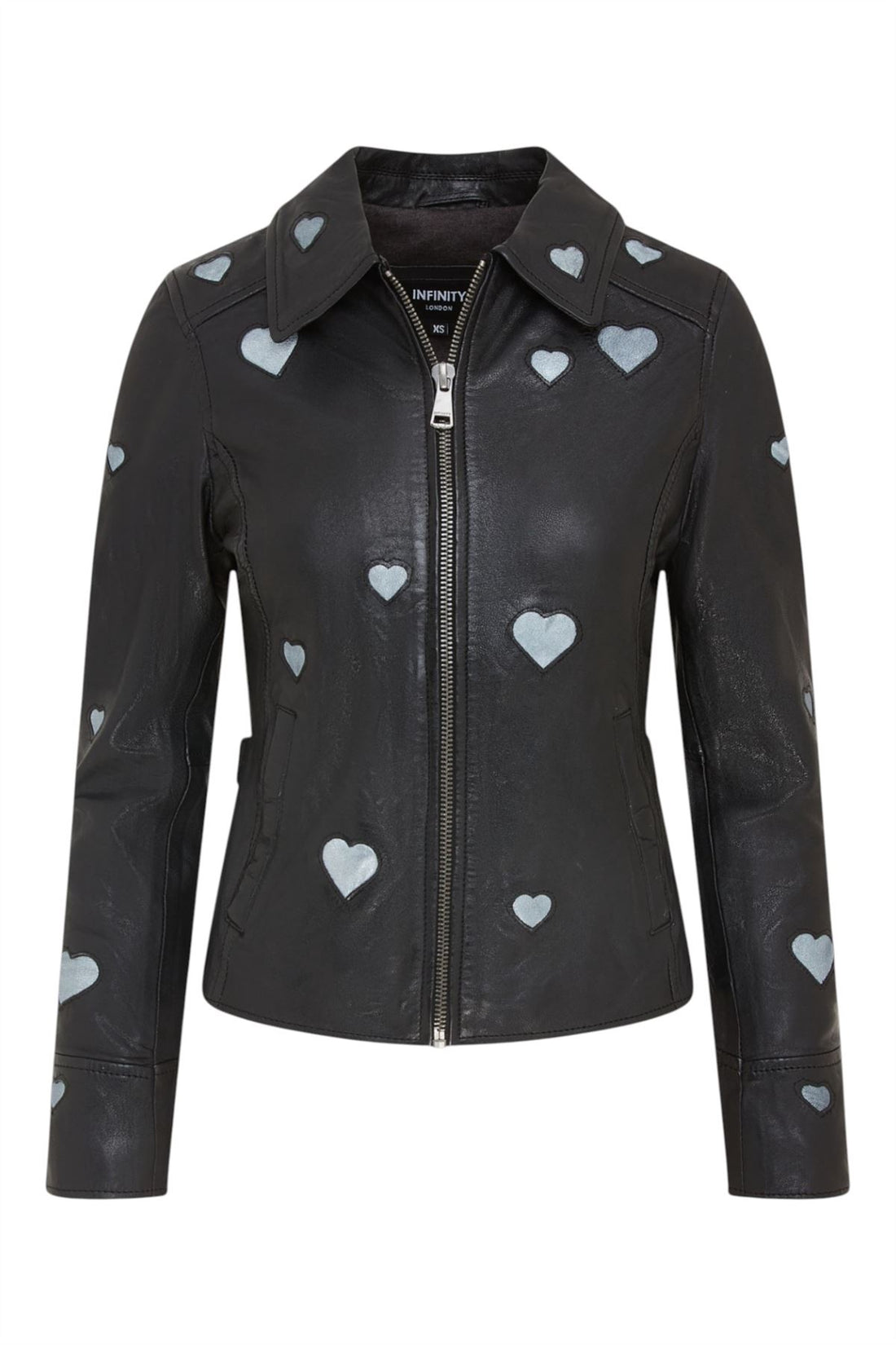 Women’s Black Leather Hearts Biker Jacket - Wynyard