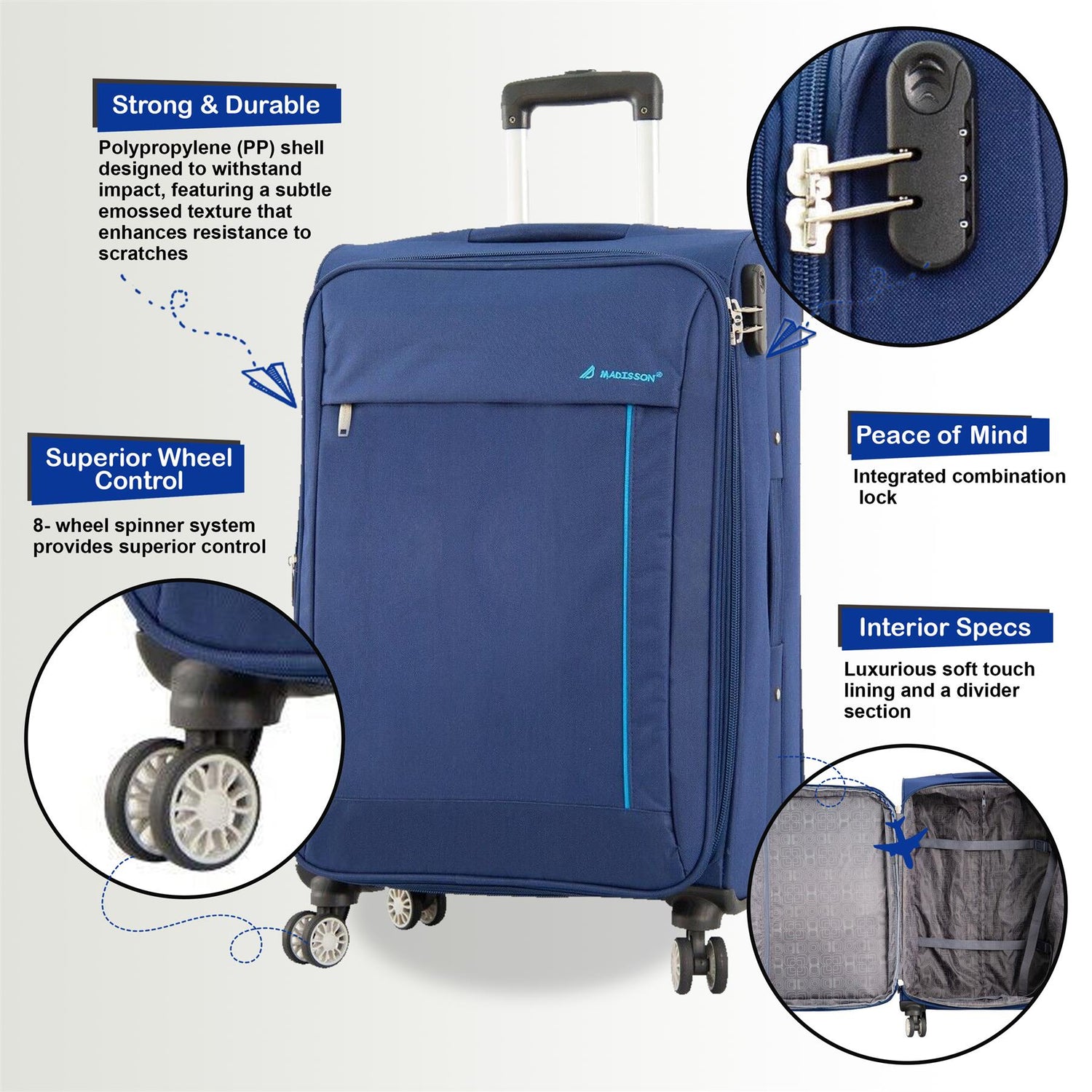 Carrollton Large Soft Shell Suitcase in Blue