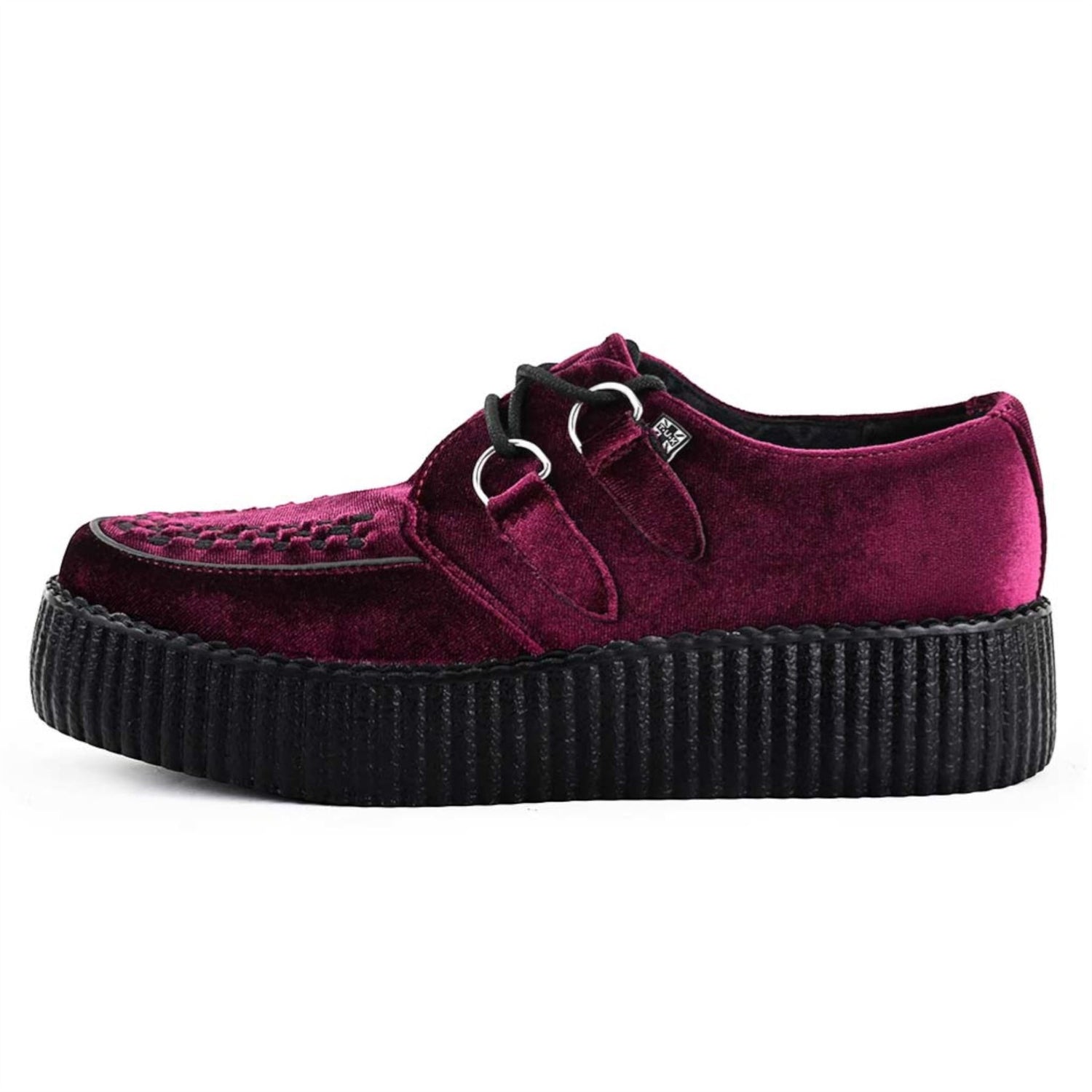 TUK Viva High Creeper Burgundy Velvet Platform Lace-Up Goth Shoes - AV6802
