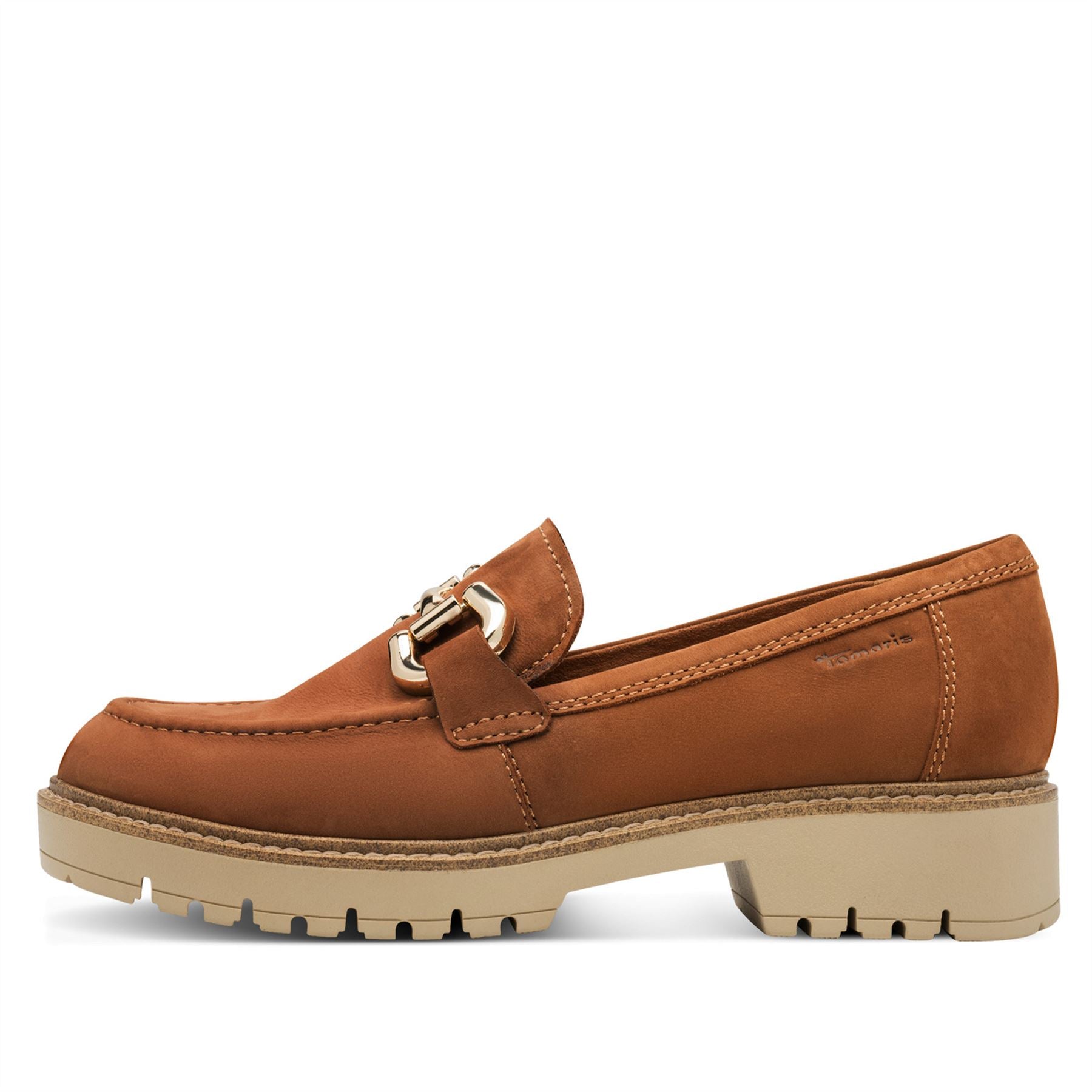 Tamaris Womens Cognac Tan Brown Leather Loafers Slip-On Platform Shoes