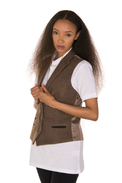 Womens Tweed 1920s Herringbone Light Brown Waistcoat