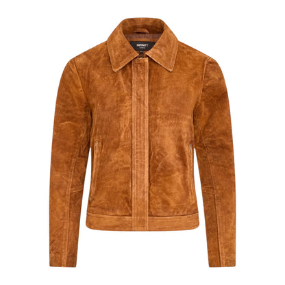 Women’s Tan Suede Leather Bomber Blouson Jacket - Varsity