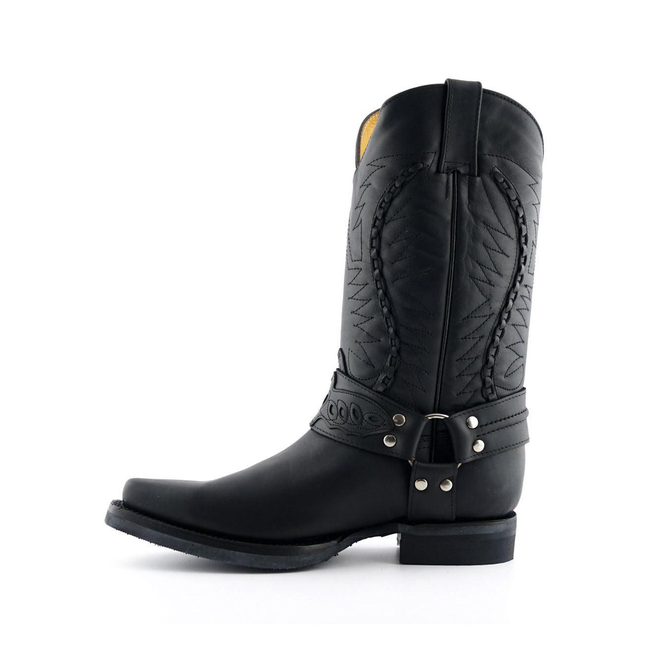 Grinders Mens Black Leather Cowboy Boot-Galveston - Upperclass Fashions 