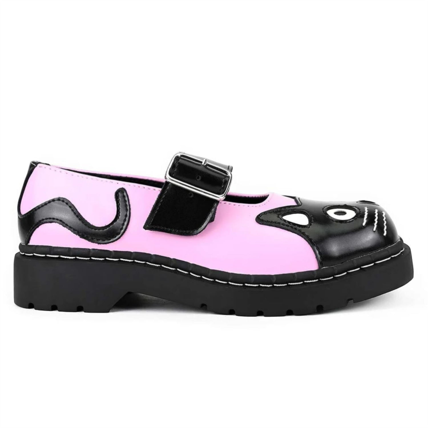 TUK Womens Mary Jane Kitty Pink Black Leather Platform Goth Shoes - T2344