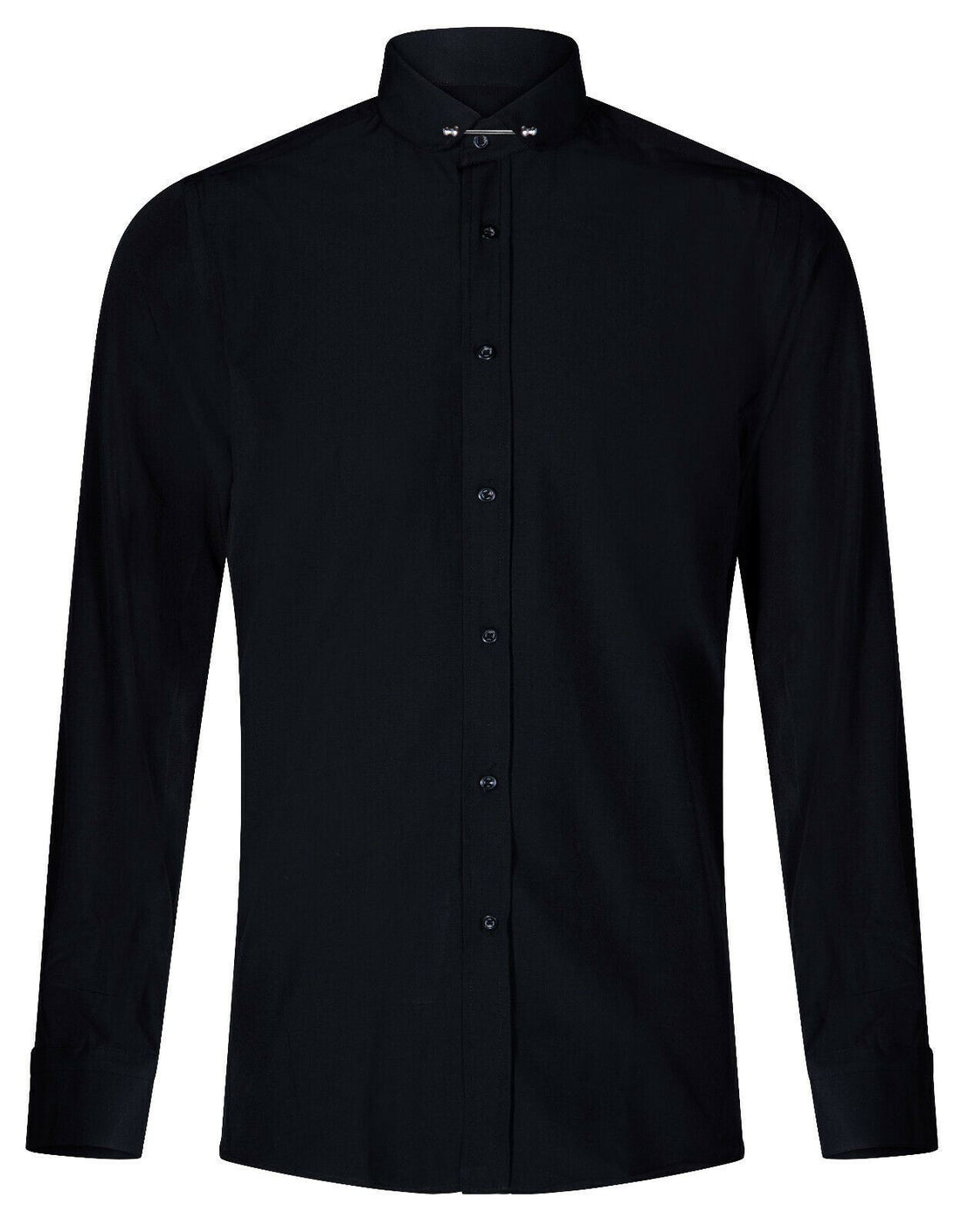 Mens Club Collar Black Shirt 1920s Peaky Blinders With Bar Poplin Pin Smart