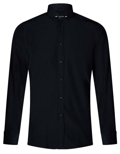 Mens Club Collar Black Shirt 1920s Peaky Blinders With Bar Poplin Pin Smart