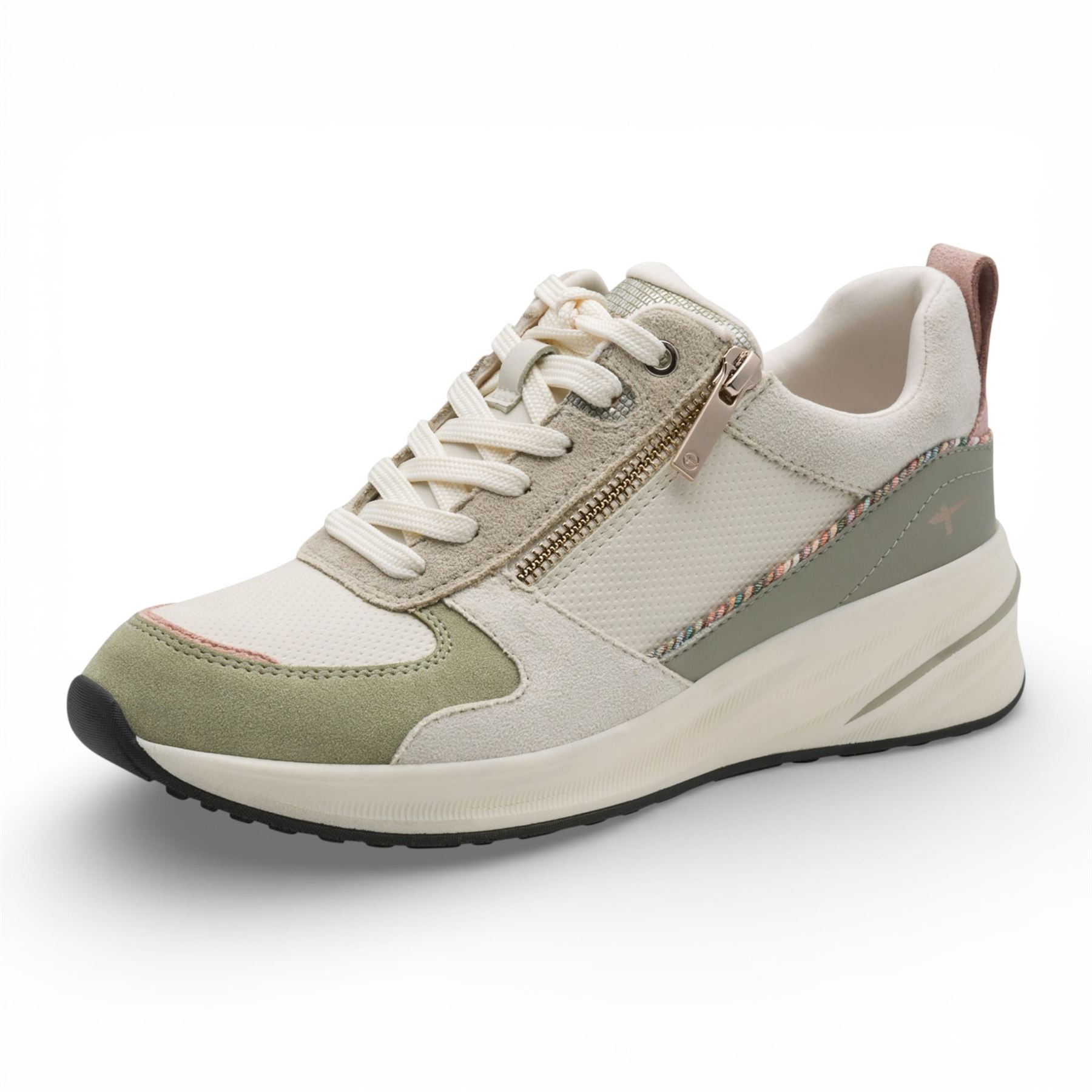 Tamaris Women’s White Green Platform Trainers Sneaker Zip Lace-Up Running Shoes
