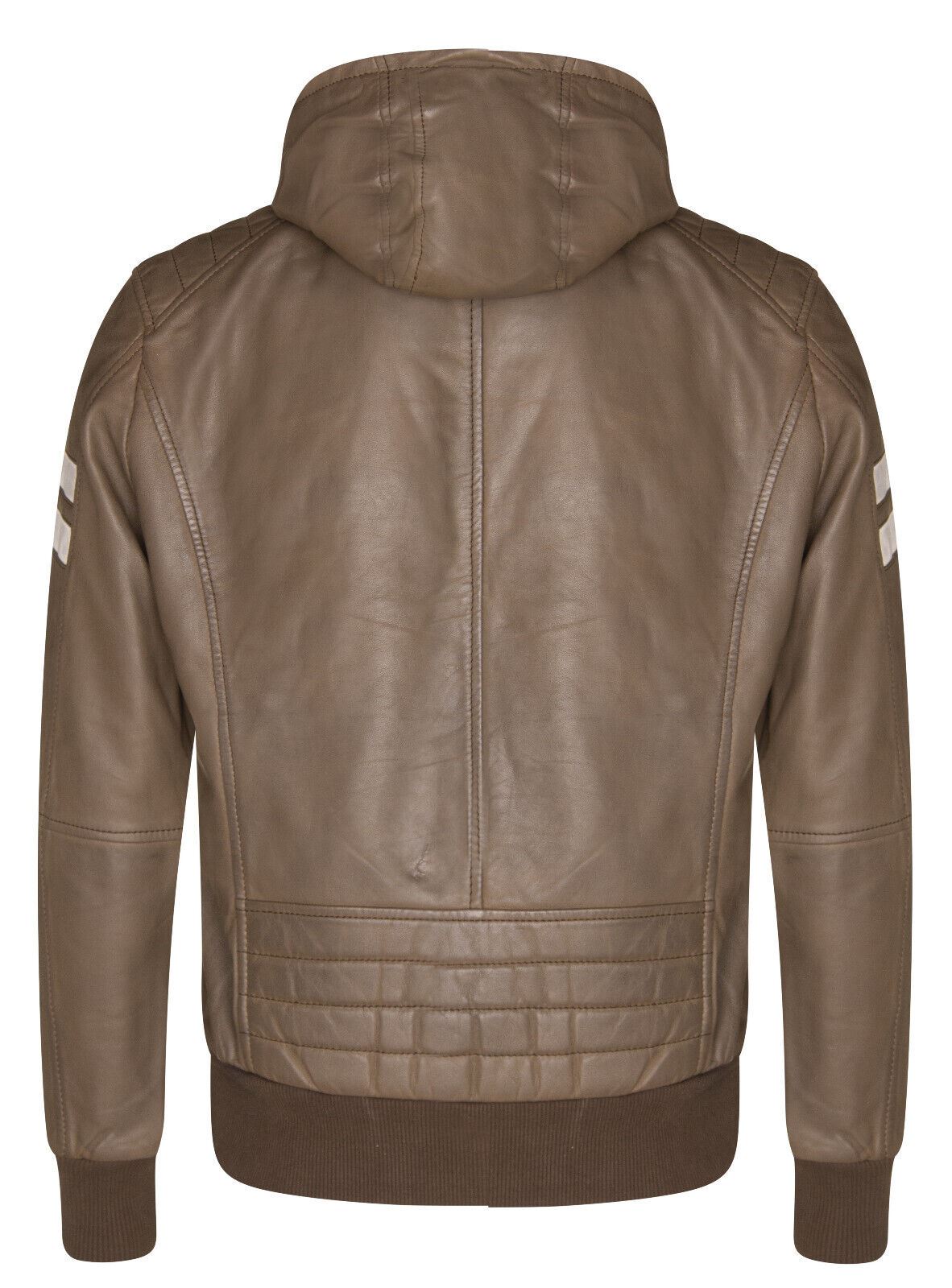Mens Leather Hooded Bomber Jacket - Cromer