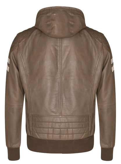 Mens Leather Hooded Bomber Jacket - Cromer