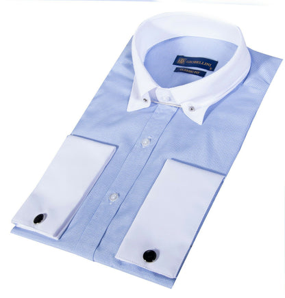 Mens Club Collar Blue Shirt 1920s Peaky Blinders With Bar Poplin Pin Smart - Upperclass Fashions 