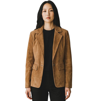Womens Soft Goat Suede Leather Blazer Jacket-Kolkata
