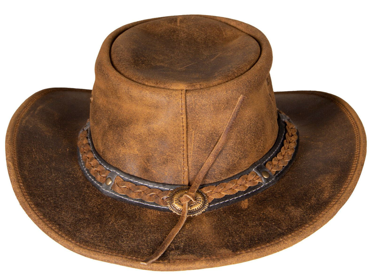 Cowboy Aussie Real Leather Hat Australian Tan Brown Western Outback Bush Hat