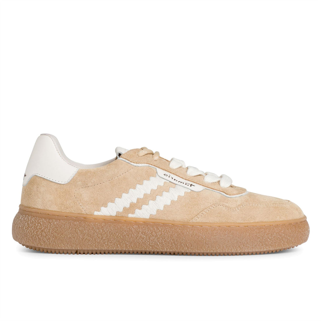 Tamaris Womens Beige White Leather Fashion Stripe Lace Up Sneakers