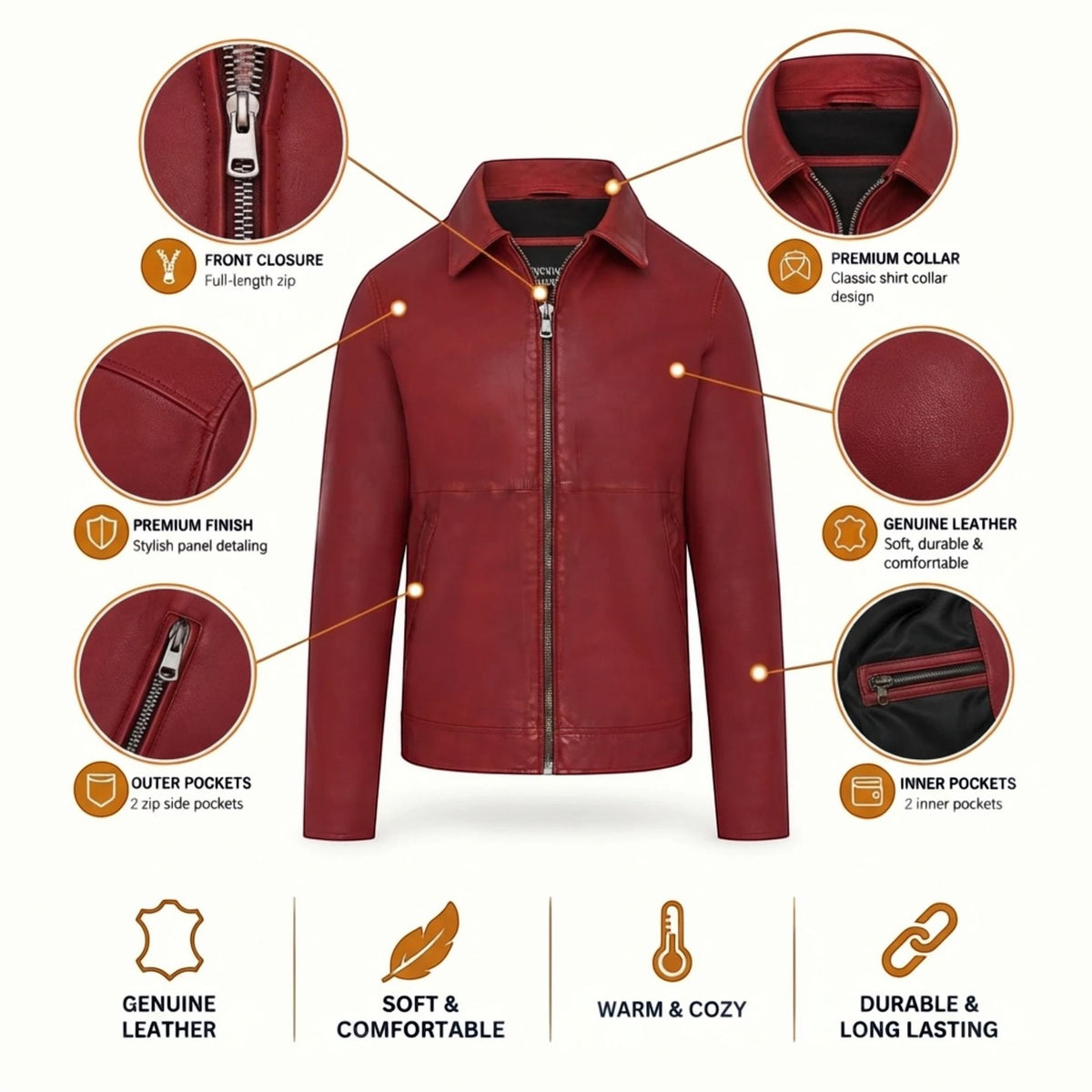 Mens Leather Harrington Collar Biker Jacket - Alpha