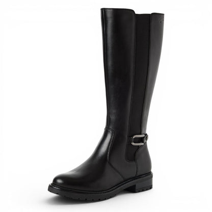 Tamaris Women’s Black Leather Knee High Platform Heel Long Boots - 25609-47