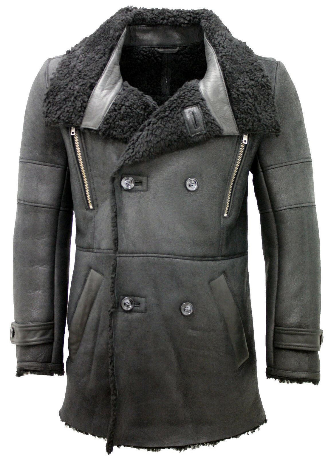 Mens Warm Sheepskin Leather Reefer Coat-Ledbury
