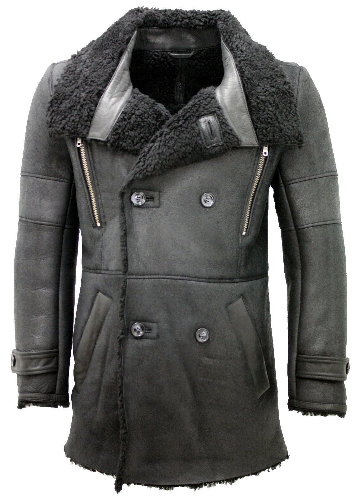 Mens Warm Sheepskin Leather Reefer Coat-Ledbury