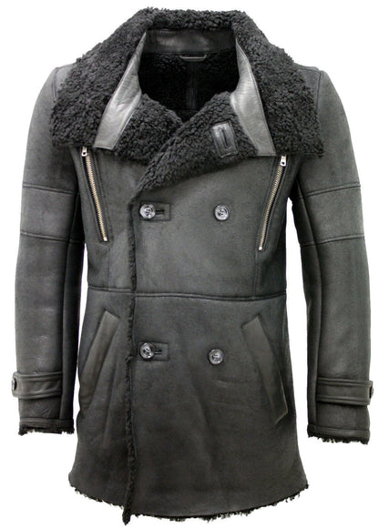 Mens Warm Sheepskin Leather Reefer Coat-Ledbury