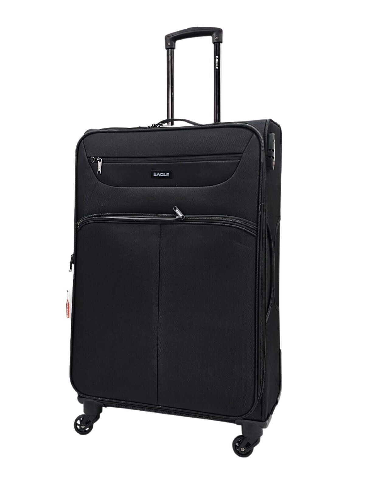 Lightweight Soft Black Suitcases Set 4 Wheel Luggage Travel TSA Cabin - Upperclass Fashions 