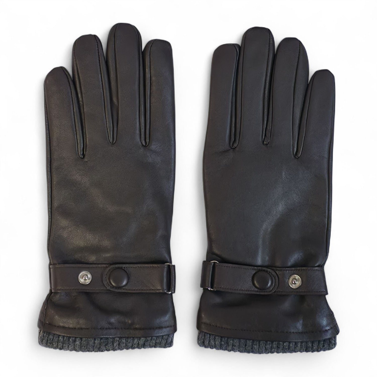 Men’s Italian Leather Warm Wool Lining Winter Knit Rib Gloves - M-LGV-105