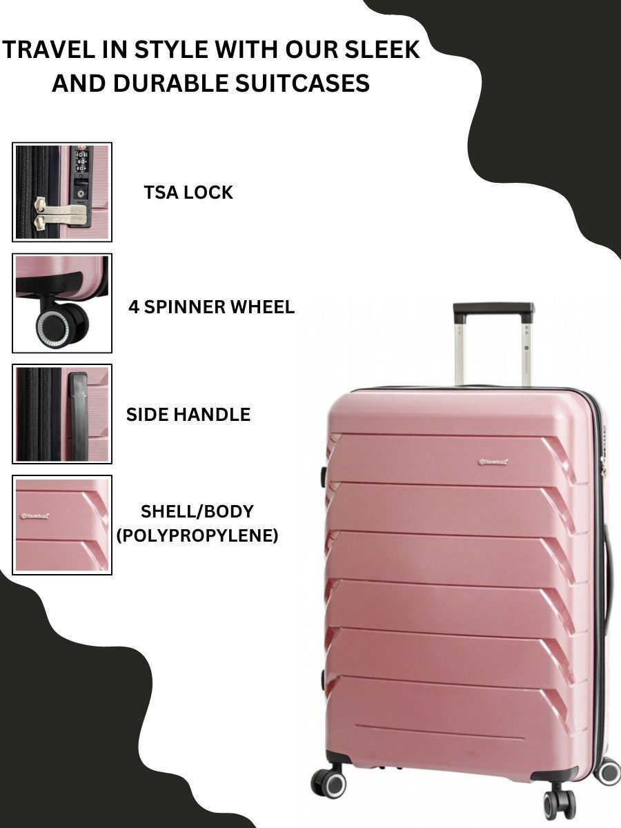 Rose Gold 8 Wheel Hard Shell Strong Cabin Suitcase Set Luggage - Upperclass Fashions 