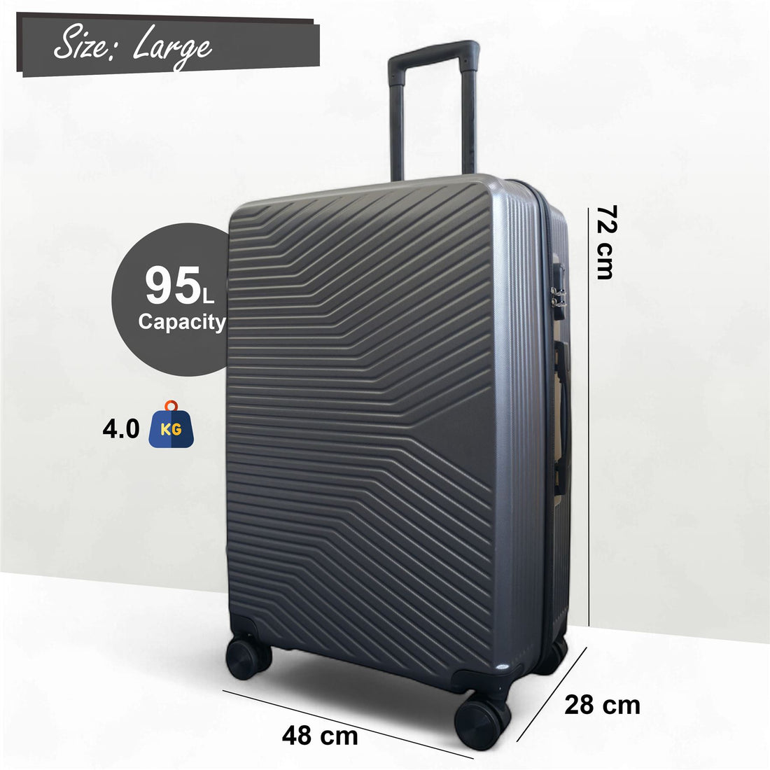 Junee Large Hard Shell Suitcase in Charcoal Grey