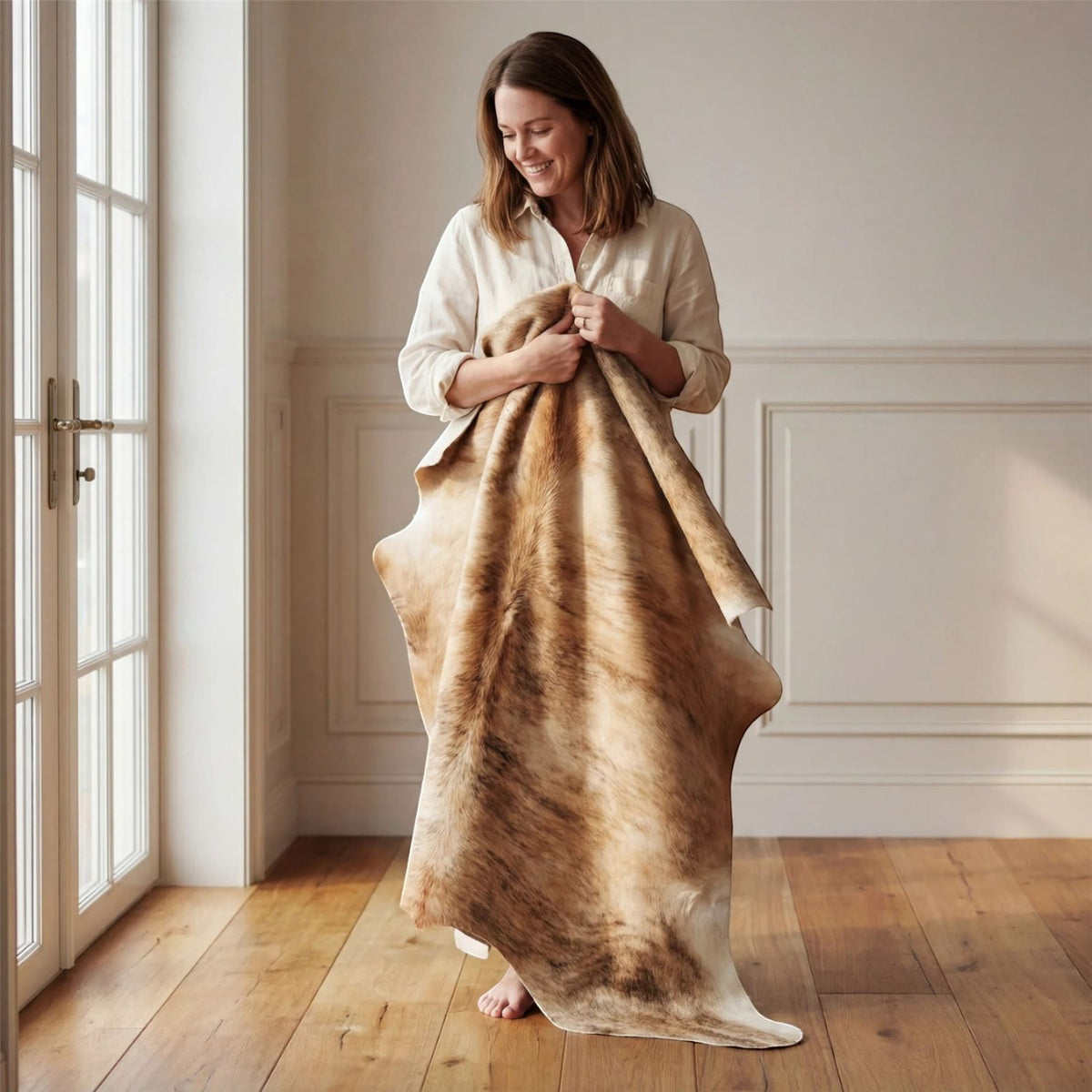 Natural Cow Leather Cowhide Hairon Rug - Light Brindle