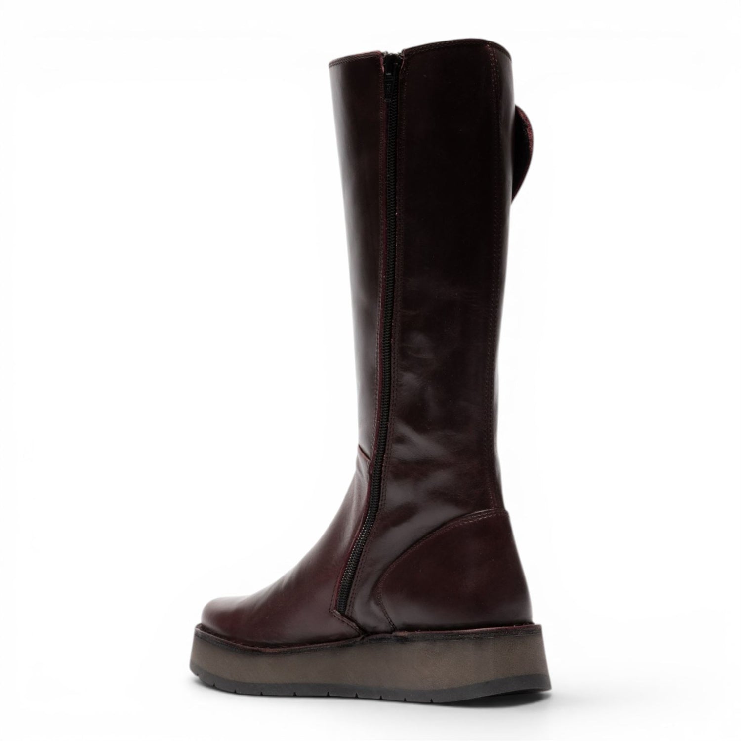 Fly London Womens Wine Leather High Pull On Long Boots - RHEA042