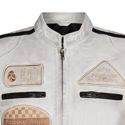 Mens Versatile Leather Biker Jacket-Stone