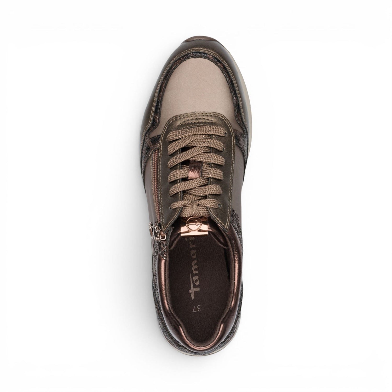 Tamaris Womens Taupe Faux Leather Fashion Lace Up Sneakers - 23613-46