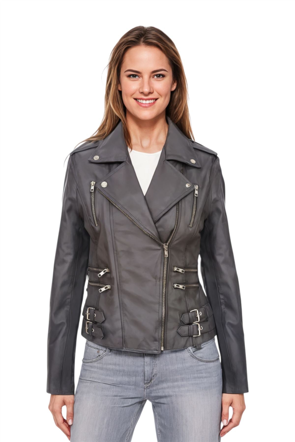 Womens Leather Brando Biker Jacket - Orlando