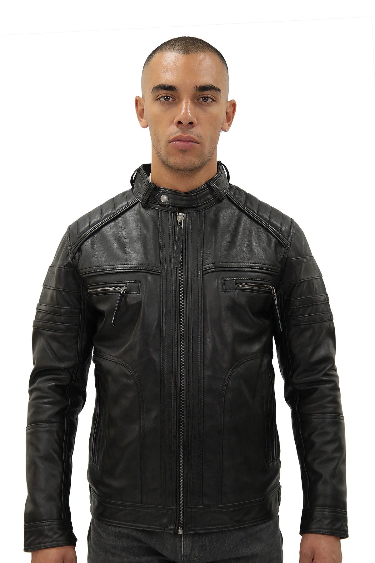 Mens Sohisticated Leather Biker Jacket-Southwold