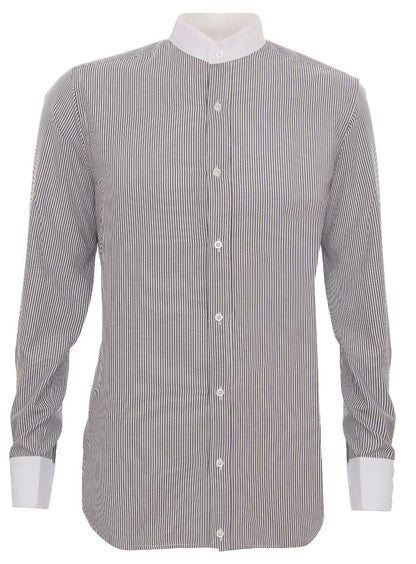 Mens Peaky Blinders Removable Collar Nehru Black Striped Collarless Shirt