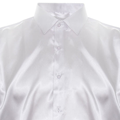 Mens White Satin Silk Shirt Smart Casual Button Down Cuff Tailored Fit - Upperclass Fashions 