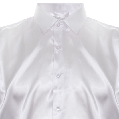 Mens White Satin Silk Shirt Smart Casual Button Down Cuff Tailored Fit