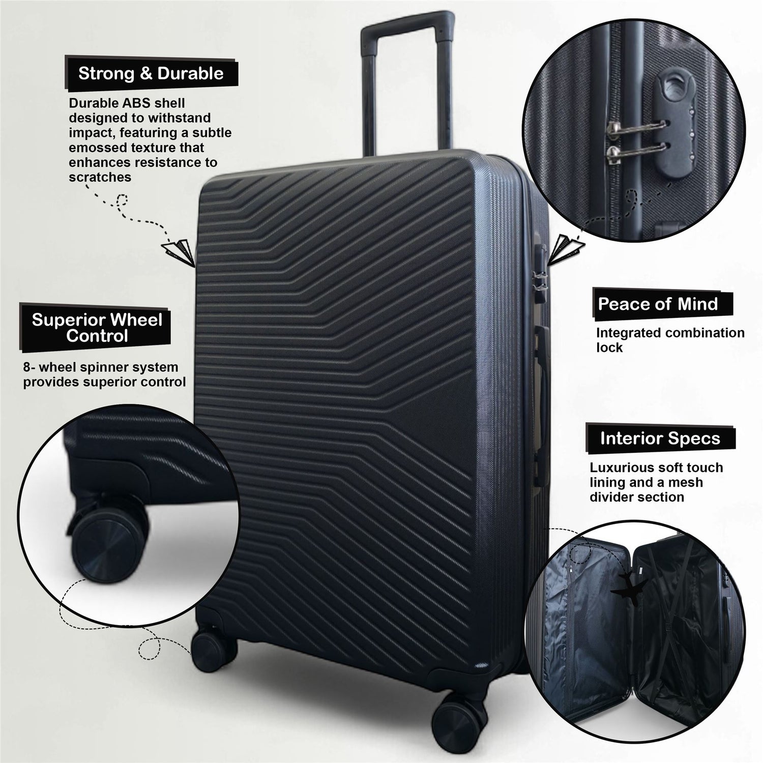 Junee Set of 3 Hard Shell Suitcase in Black