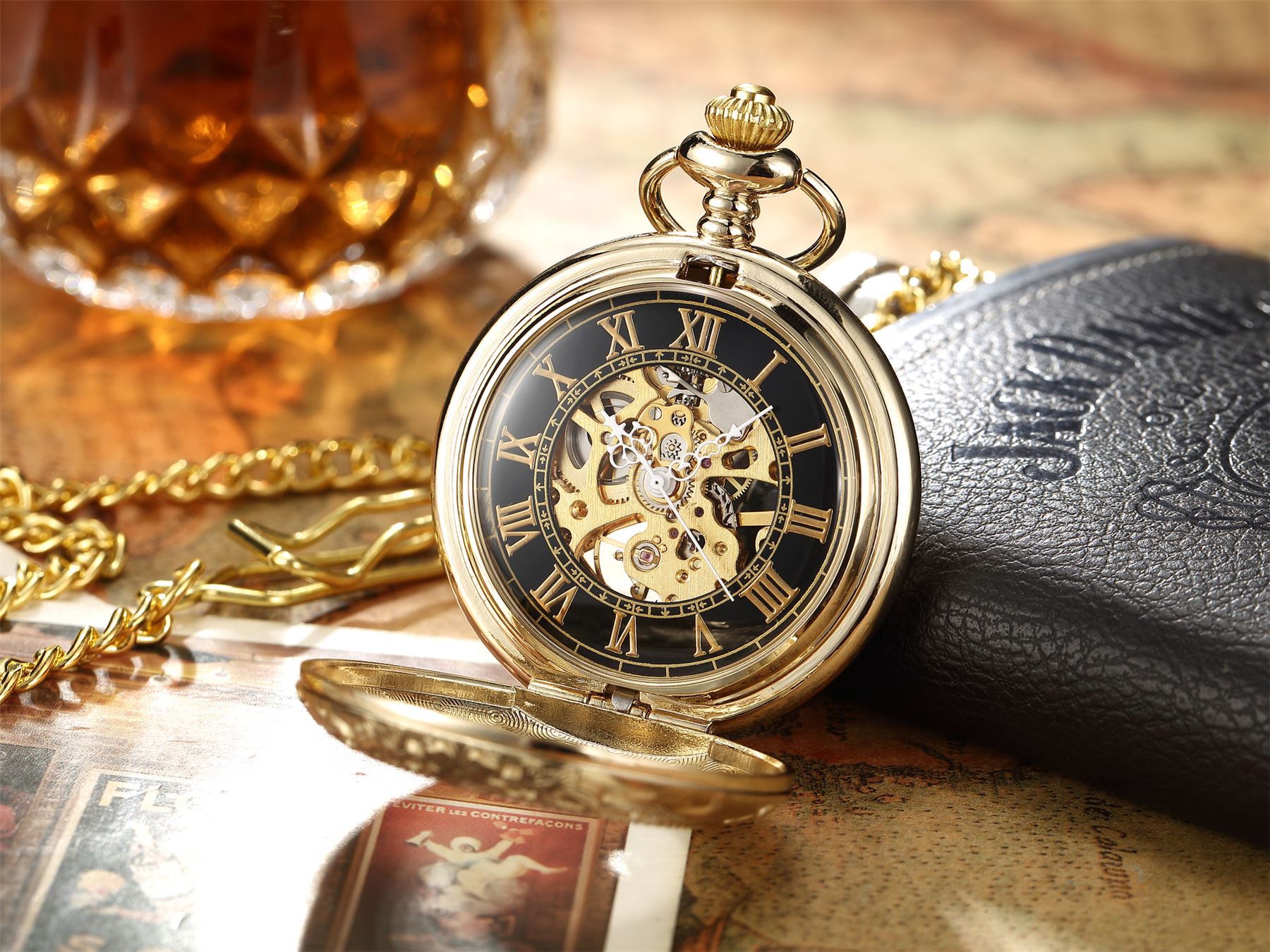 Vinatage Mechanical Alloy Skeleton Half Hunter Pocket Watch