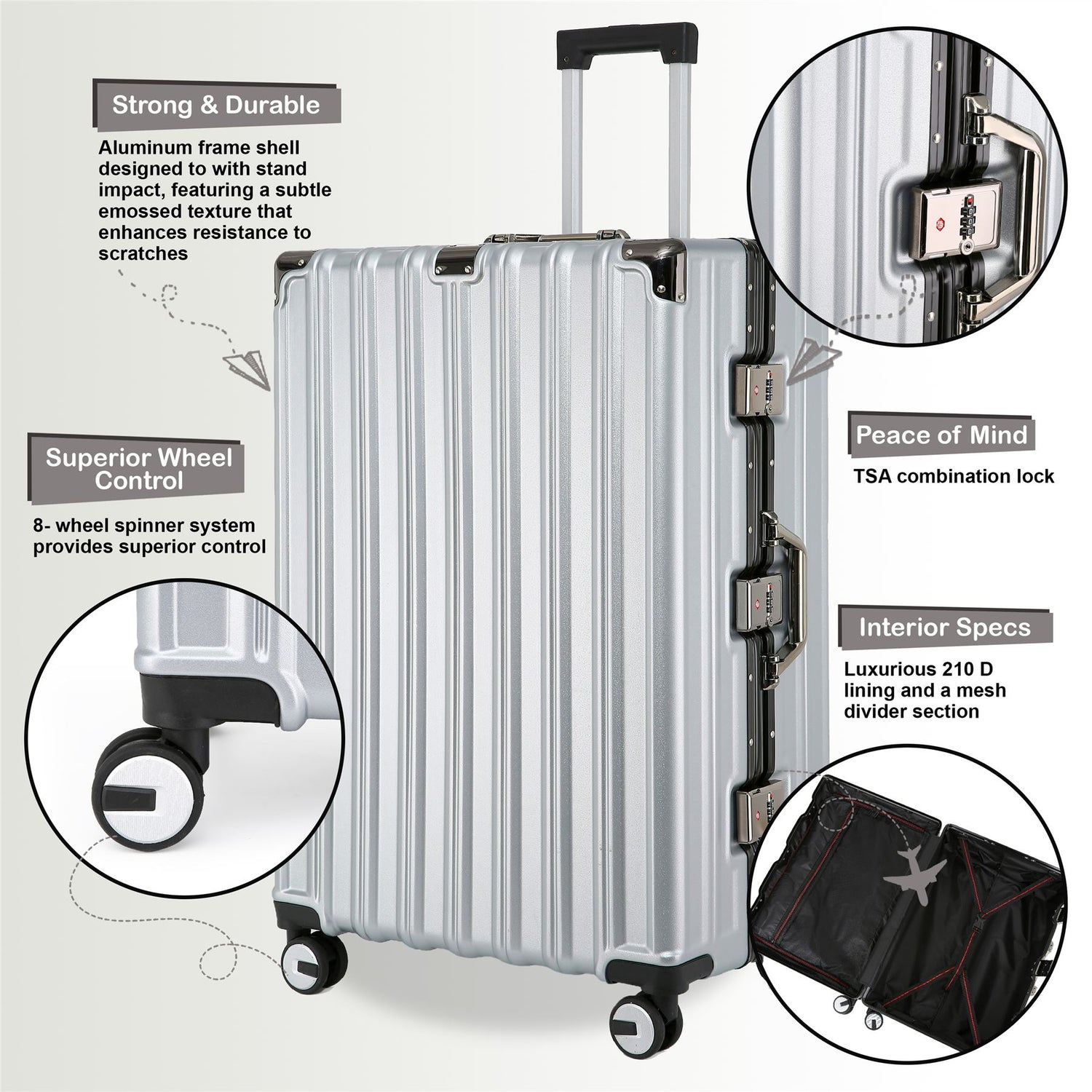 Airdrie Cabin Hard Shell Suitcase in Silver