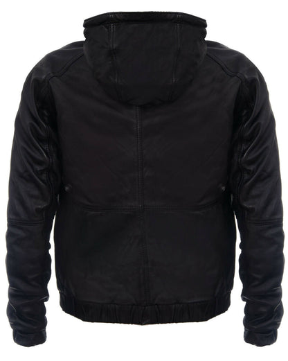 Mens Leather Hooded Bomber Jacket-Chorley