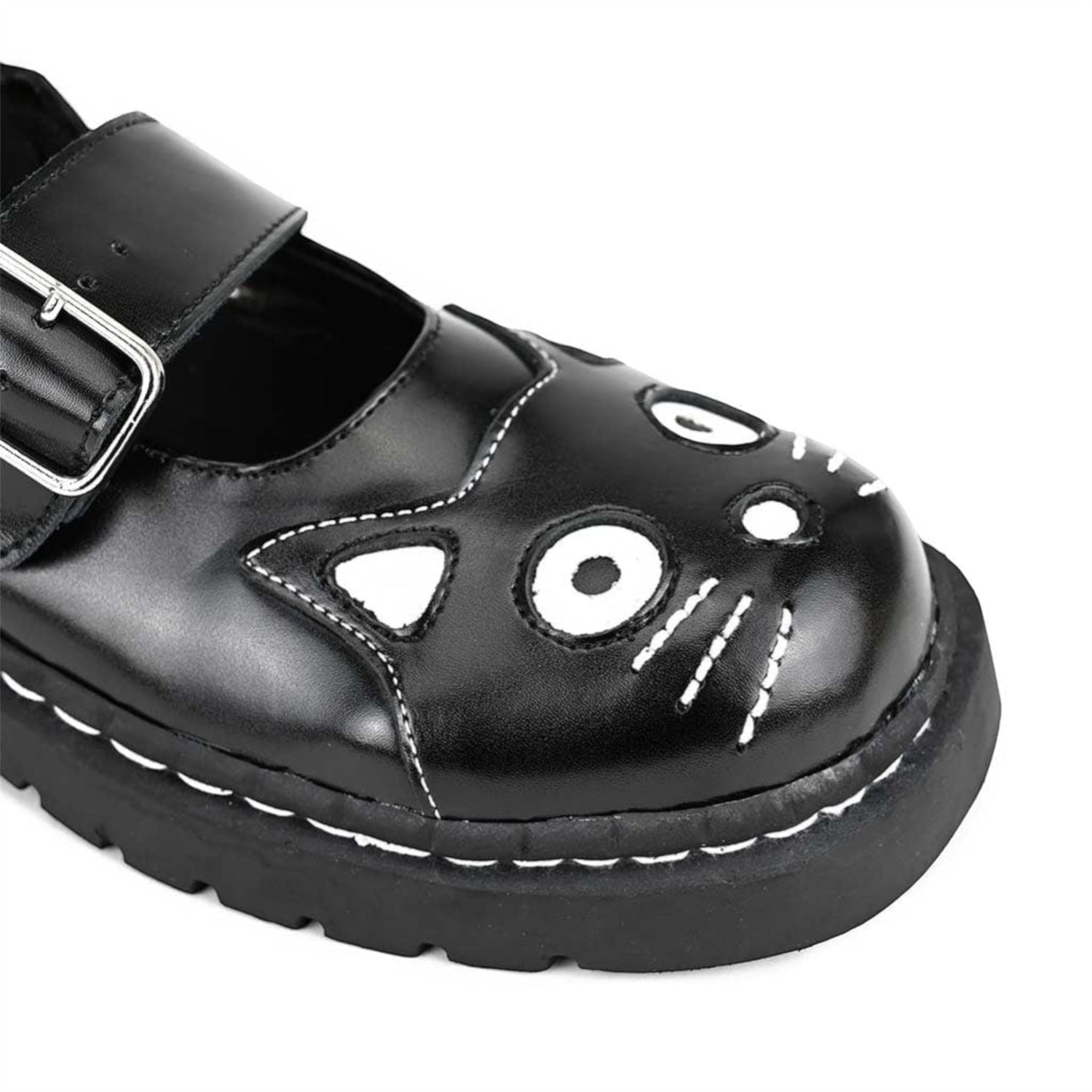 TUK Womens Mary Jane Kitty Black Leather Platform Goth Shoes - T2025