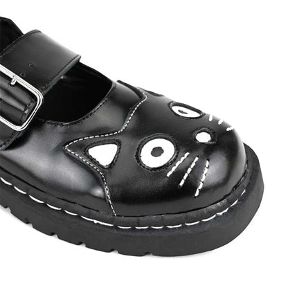 TUK Womens Mary Jane Kitty Black Leather Platform Goth Shoes - T2025