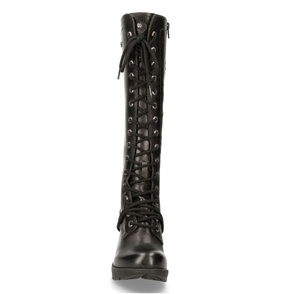 New Rock M-TR005-S1 Ladies Knee High Black Gothic High-Heeled Boots