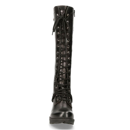 New Rock M-TR005-S1 Ladies Knee High Black Gothic High-Heeled Boots