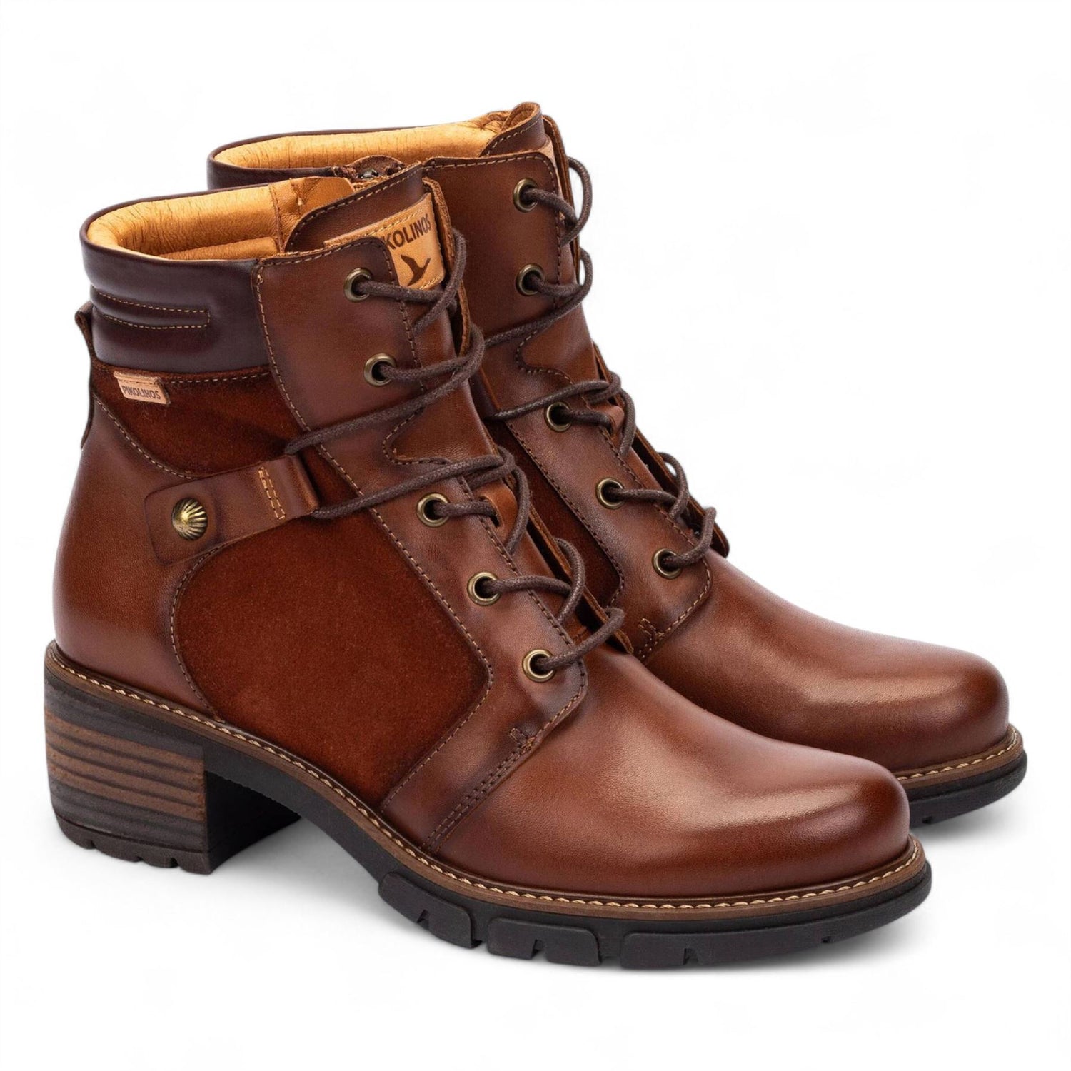 Pikolinos Women’s Cuero Brown Leather Zip &amp; Lace Up Heel Ankle Boots - San Sebastia