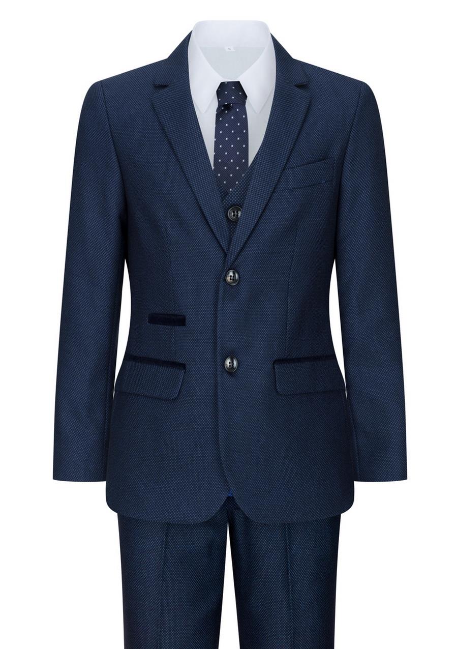 Boys 3 Piece Navy Blue Birdseye Tweed Suit